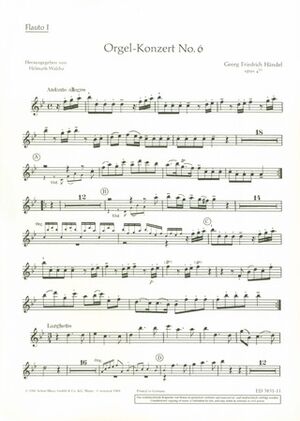 Organ Concerto (Concierto Órgano) No. 6 B Major op. 4/6 HWV 294