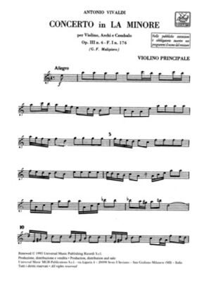 Concerto per Violino, Archi e BC In La Min. Rv 356