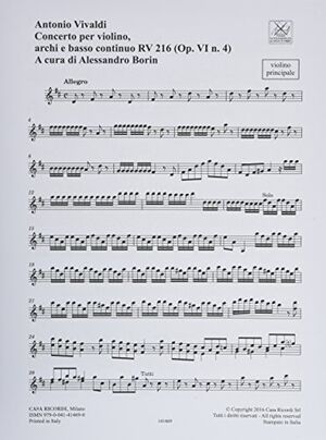 Concerto (concierto) per Violino, Archi e BC, RV 216 Op.VI/4