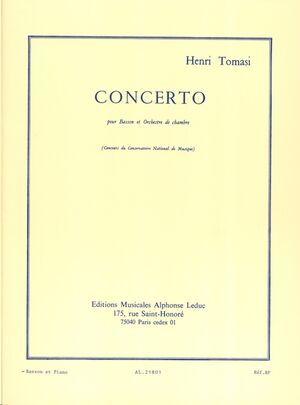 Concerto pour Basson (concierto fagot) et Orchestre de chambre (Red. Piano)