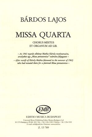 Missa Quarta Fr Gem. Chor Und Orgel Mixed Voices and Accompaniment